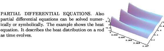 $\textstyle \parbox{16cm}{
\parbox{16.0cm}{
\parbox{8.cm}{
PARTIAL DIFFERENTIAL ...
...evolves.
}
\parbox{7.9cm}{\scalebox{0.45}{\includegraphics{heat/heat.ps}}}
}
}$