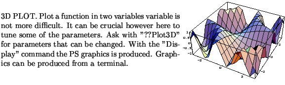 $\textstyle \parbox{16cm}{
\parbox{16.0cm}{
\parbox{8.cm}{
3D PLOT. Plot a funct...
...erminal.
}
\parbox{7.9cm}{\scalebox{0.45}{\includegraphics{plot/plot3.ps}}}
}}$